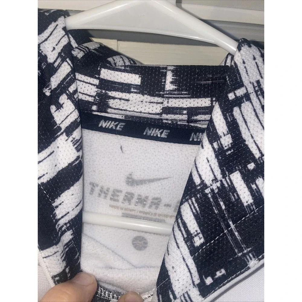 Nike‎ Therma Fit White Hoodie Black White Check Trim Sweatshirt Medium Unisex